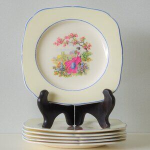 Set of 6 Cake Plates Pink Lady in a Garden H & K Tunstall England Square Plates